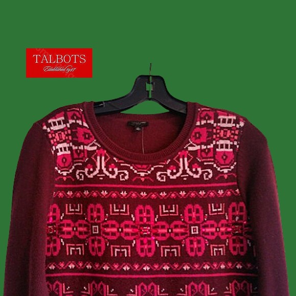 TALBOTS NEW Artsy Maximalism Lambswool Blend Medallion/Crystals Jewel Sweater M - Picture 2 of 12